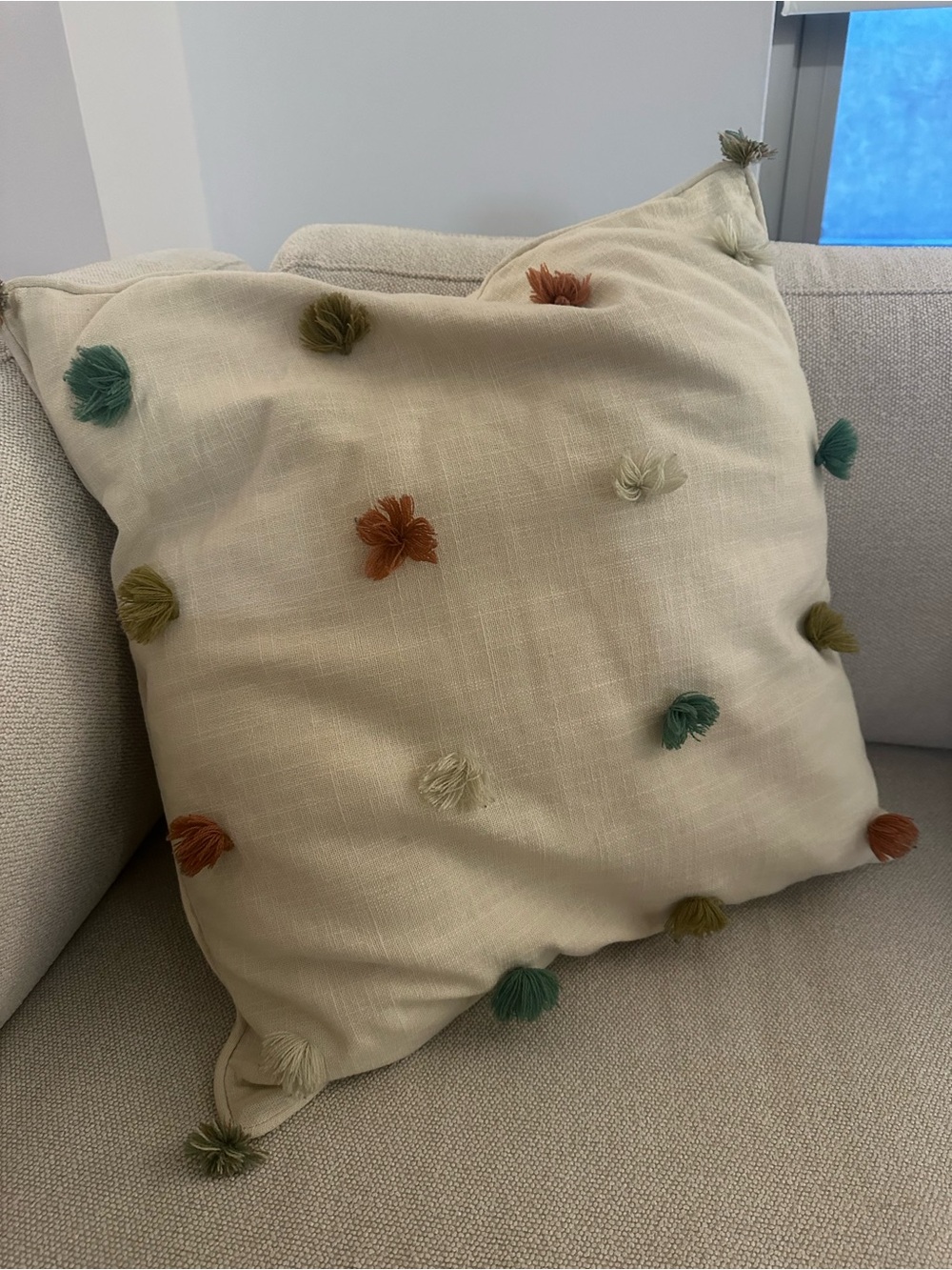 Cream Decorative Pillow with Multicolor Tassels